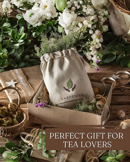 Gardenika Loose Leaf Tea Set, Herbal Caffeine-Free Set - Rooibos, Spearmint, Chamomile, Hibiscus, Tulsi, Turmeric, Ginger Teas – 5 Pack Assortment (10 oz)