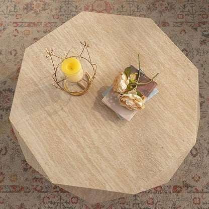 38.58" Modern Farmhouse Coffee Table, Drum American Retro Style Coffee Table for Office, Dining Room and Living Room, Natural