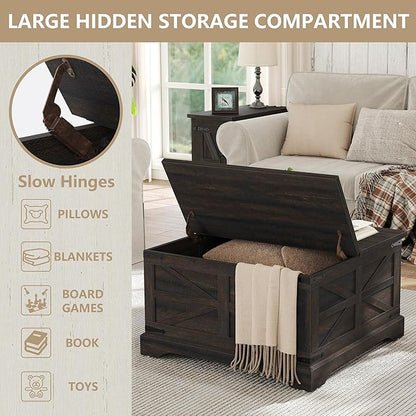 Furnideco Square Coffee Table with Storage Farmhouse Coffee Table with Lifting Top Modern Wood Center Table for Living Room Home Office, Dark Brown