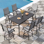 Load image into Gallery viewer, PHI VILLA 7 Piece High Top Patio Bar Set, Outdoor Bar Height Table and Chairs Dining Furniture Set with 6 Outdoor Swivel Bar Stools Grey &amp; 1 Patio Bar Table for Garden, Yard, Terrace
