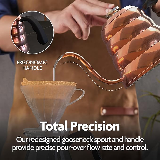 Vianté Gooseneck Stovetop Pour Over Coffee Kettle with Thermometer for Drip Coffee and Tea. Premium Copper Stainless Steel. 40 fl oz. All Coocktops.