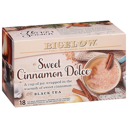 Bigelow Tea Sweet Cinnamon Dolce Black Tea, Caffeinated Tea with Cinnamon, 18 Count Box (Pack of 6), 108 Total Tea Bags (Packaging May Vary)