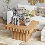Load image into Gallery viewer, Modern Square Fluted Wood Coffee Table with Natural Oak Finish, Geometric Accent Table Chunk Table for Living Room, Sturdy Rectangular Minimalist Centerpiece, Brown, Farmhouse