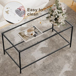 Load image into Gallery viewer, Glass Coffee Table, Modern Rectangular Coffee Table for Living Room, Minimalist Center Tea Table with Sturdy Metal Frame for Apartment, Office, Easy Assembly, 39.4 x 19.7 x 17.7 Inches, Black