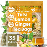 Load image into Gallery viewer, FreshDrinkUS, Premium 35 Tulsi Lemon Ginger Tea Bags, 100% Natural &amp; Pure from Tulsi Holy Basil Leaves, Lemon and Ginger. Made with Natural Material Tea Bags. No Sugar, No Caffeine, Vegan.