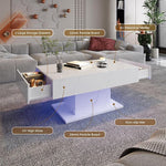 Load image into Gallery viewer, White Marble Led Coffee Table with 2 Storage Drawers for Living Room, Living Room Table Rectangular Center Table, Modern High Glossy Wooden Coffee Tables with Lights for Dining Reception Room