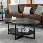 Load image into Gallery viewer, Solid Wood Oval Coffee Table with Cross Metal Legs, 43.3in Modern Industrail Center Table with Open Shelf Cocktail Tea Table for Living Room Bedroom, Rustic Black 1811BK