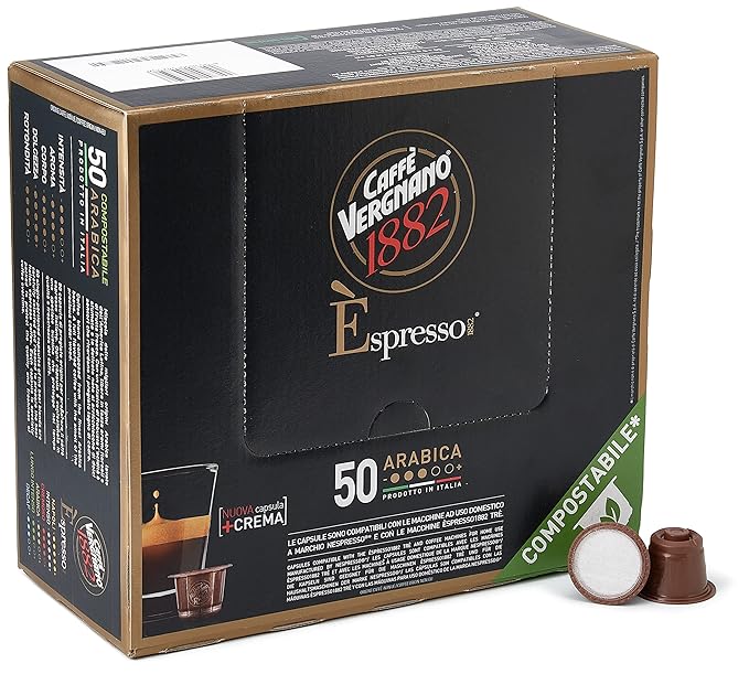 Caffe' Vergnano 1882 Medium Roast Arabica Robusta Espresso Original Line Machine Compatible Capsules, Single-Serve Italian Coffee for Nespresso Machines, Intensity 4/10, Oro, 50 Ct