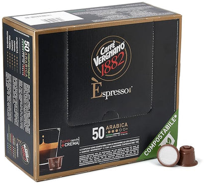 Caffe' Vergnano 1882 Medium Roast Arabica Robusta Espresso Original Line Machine Compatible Capsules, Single-Serve Italian Coffee for Nespresso Machines, Intensity 4/10, Oro, 50 Ct