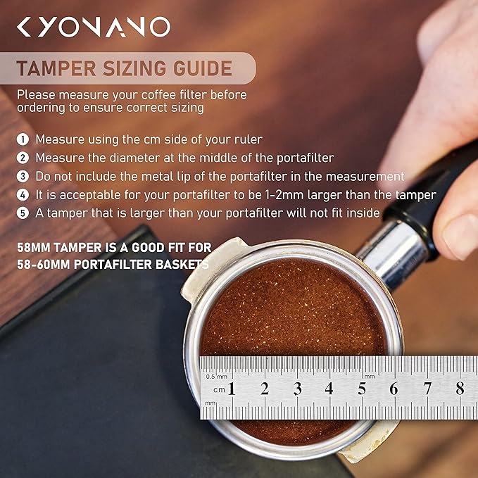 KYONANO Espresso Tamper 58mm - 58mm Coffee Tamper with Chacate Preto Wooden Handle & Stainless Steel Base - Espresso Hand Tamper - Espresso Press Tool - Suitable for Homemade Coffee, Espresso Machine