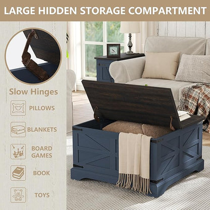 Furnideco Square Coffee Table with Storage Farmhouse Coffee Table with Lifting Top Modern Wood Center Table for Living Room Home Office, Blue