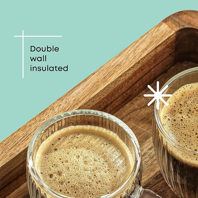 JoyJolt Fluted Glass Espresso Cups, 5.4oz Espresso Cup - Set of 2 Espresso Mugs