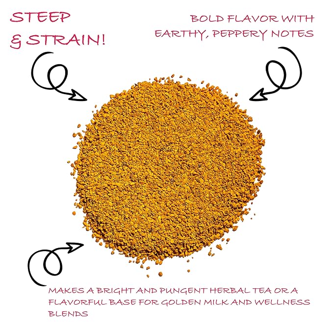 Worldwide Botanicals Organic Turmeric Tea, 1 lb, Tea Cut For Best Infusion - 100% Curcuma longa – Ayurvedic Herb For Optimal Health - 16 ounces