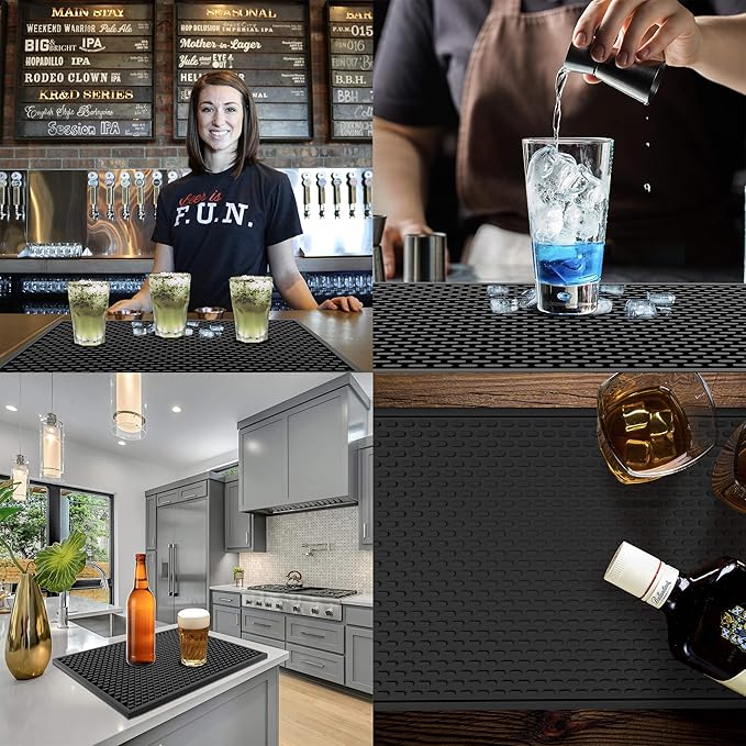 Silicone Drip Mat - 1/2 Inch Thick, Heat-Resistant and Food Safe - Counter Top, Coffee Bar or Restaurant - Drying Mat for Glasses - 18x12 Inches