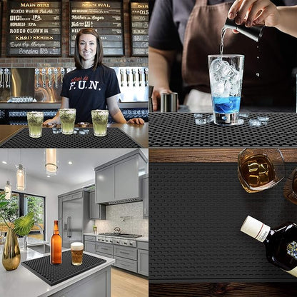 Silicone Drip Mat - 1/2 Inch Thick, Heat-Resistant and Food Safe - Counter Top, Coffee Bar or Restaurant - Drying Mat for Glasses - 18x12 Inches