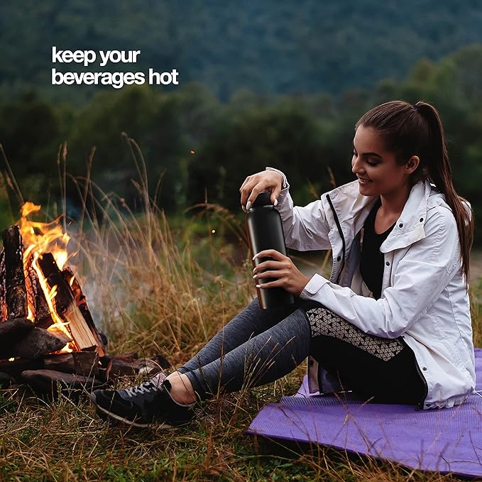 Stainless Steel Insulated Water Bottle and Travel Mug for Hot and Cold Beverages, Wide Mouth, Double Wall Insulated Hydration Sports Water Bottle for Hiking, Biking, Outdoor, 32 OZ BPA Free