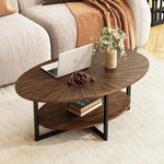 Load image into Gallery viewer, Solid Wood Oval Coffee Table with Cross Metal Legs, 43.3in Modern Industrail Center Table with Open Shelf Cocktail Tea Table for Living Room Bedroom, Rustic Brown 1811NC