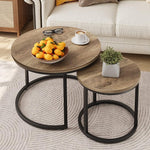 Load image into Gallery viewer, Smuxee Nesting Coffee Table Set of 2, 23.6" Round Coffee Table Wood Grain Top with Adjustable Non-Slip Feet, Industrial End Table Side Tables for Living Room Bedroom Balcony Yard