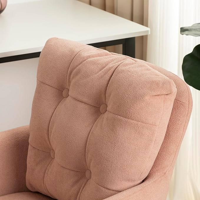 Flannel Office Chair, Comfy Home Office Desk Chairs with Lumbar Support, Modern Velvet Desk Chair Gold Legs Small Swivel Task Chair for Home Office, Bedroom, Study (Pink, L)