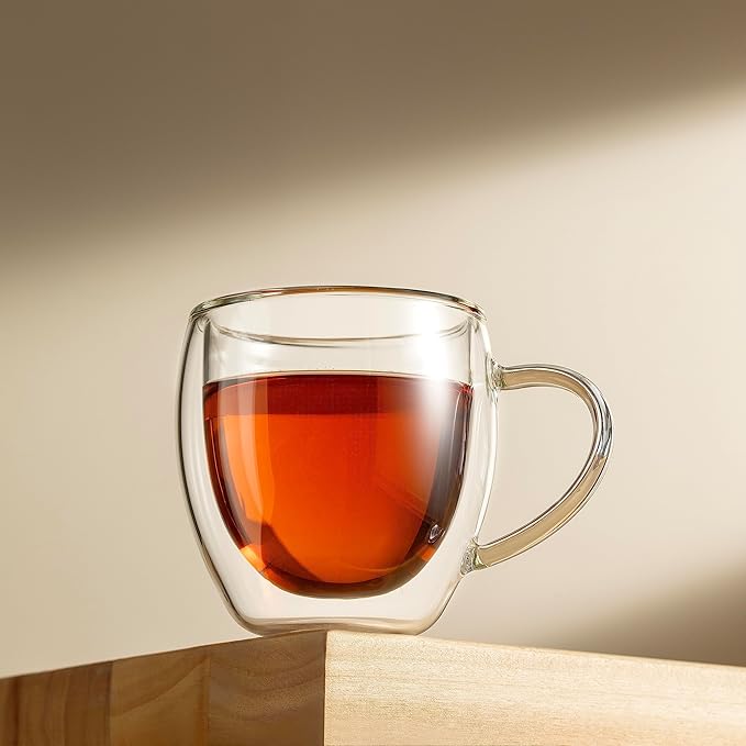 CNGLASS 5oz Espresso Mugs (Set of 4),Double Wall Insulated Glass Coffee Mugs with Handle,Espresso Shot Glasses,Clear Expresso Coffee Cups…