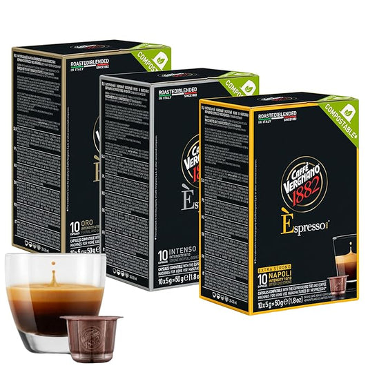 Caffe' Vergnano Medium Roast Espresso Bundle - Original Line Machine Compatible Arabica Robusta Italian Coffee For Nespresso Coffee Machines, Oro, Intenso, Napoli - 10 of Each Flavor (30 Capsules)