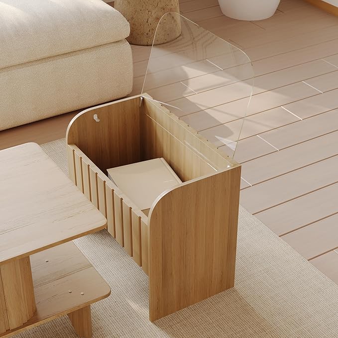 Extendable Coffee Table with Storage, Wood Coffee Table with Hidden Compartment, Expandable Coffee Tables with Side Table for Living Home(Natural)