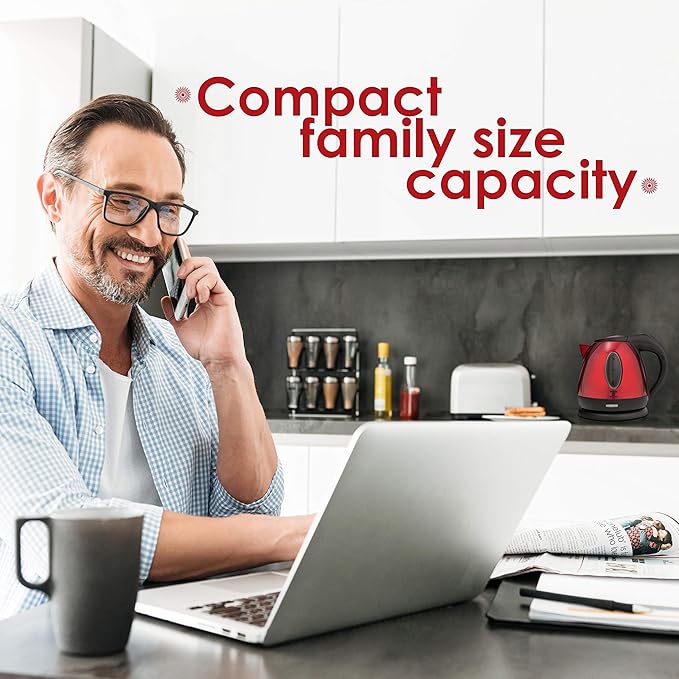 Moss & Stone 1.2L Stainless Steel Small Electric Kettle Red Color, Cordless 1500w Fast Boiling Pot, Portable Hot Water Electric Tea Kettle With Boil Dry Protection & Auto Shut-Off