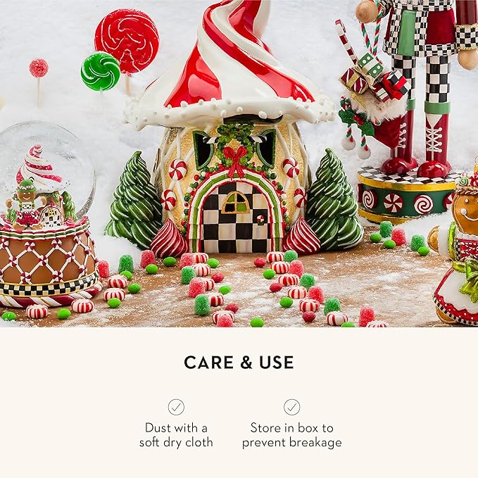 MACKENZIE-CHILDS Snow Globe, Christmas Decoration for Living Room, Holiday Decor, Candy Cottage