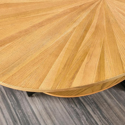 Solid Wood Oval Coffee Table with Cross Metal Legs, 43.3in Modern Industrail Center Table with Open Shelf Cocktail Tea Table for Living Room Bedroom, Natural Wood Color KFZ-1811-OA