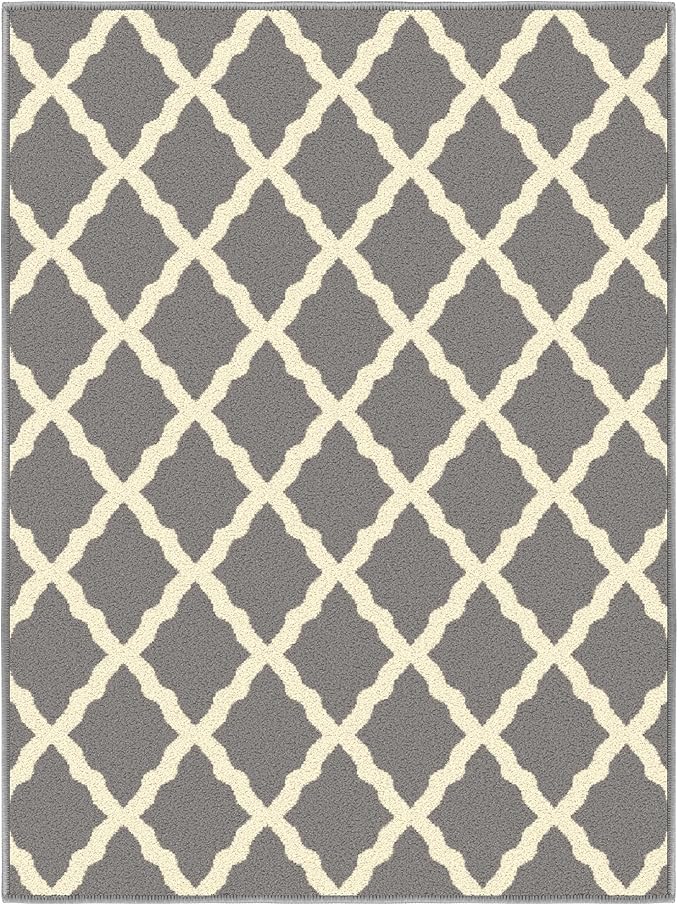 Ottomanson Rugs for Entryway 2'3" x 3' Non Slip Trellis Small Area Rugs Durable Front Door Mat Rug Stain Resistant Entrance Rugs for Bathroom Kitchen Bedroom & Living Room, Gray