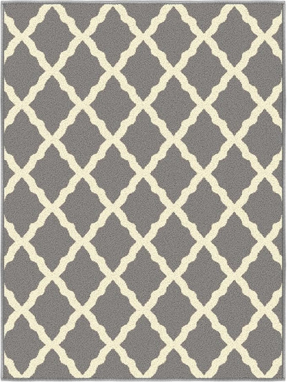 Ottomanson Rugs for Entryway 2'3" x 3' Non Slip Trellis Small Area Rugs Durable Front Door Mat Rug Stain Resistant Entrance Rugs for Bathroom Kitchen Bedroom & Living Room, Gray