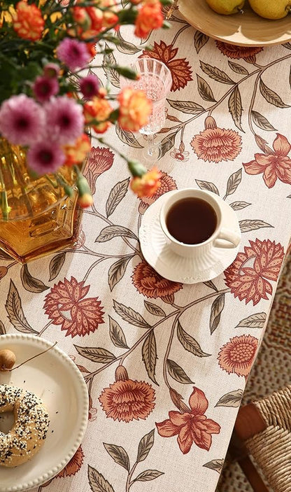 Designer French Long Rectangular Tablecloth,Linen Orange Floral Pattern Indoor Table Cloth,Wrinkle Resistant Decor Table Cloth for Dining Thanksgiving Kitchen Party,63"*94"-Alvarado D