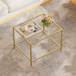 Load image into Gallery viewer, Glass Coffee Table, Modern Rectangular Coffee Table for Living Room, Minimalist Center Tea Table with Sturdy Metal Frame for Apartment, Office, Easy Assembly, 23.6 x 19.7 x 17.7 Inches, Golden