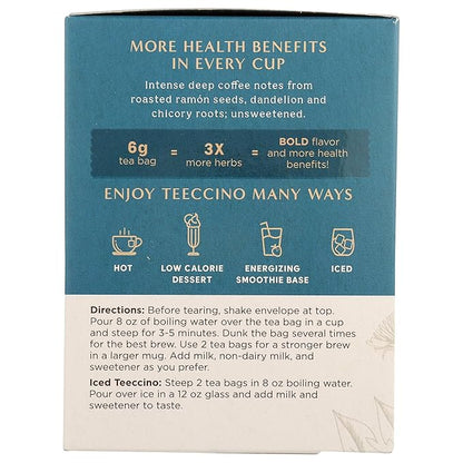 Teeccino Dandelion Dark Roast Tea - Caffeine Free, Organic, Roasted Herbal Tea with Prebiotics, 3x More Herbs than Regular Tea Bags - Gluten-Free, Acid-Free Coffee Alternative - 10 Tea Bags