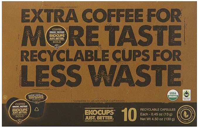 EKOCUPS Artisan Organic Bold Hot or Iced Coffee, Dark roast, in Recyclable Single Serve Cups for Keurig K-cup Brewers, 40 count (Pack of 2)