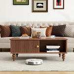 Load image into Gallery viewer, Mid-Century Modern Wooden Coffee Table with Storage, Slatted Door, Solid Wood Legs, Retro Coffee Table with Open Shelf for Home &amp; Office &amp; Lounge, Walnut