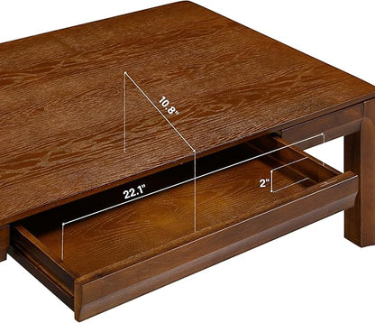 NTC Flow Modern Wooden Rectangle Coffee Table with Hidden Drawer – Waterproof & Heat Resistant, Dark Walnut
