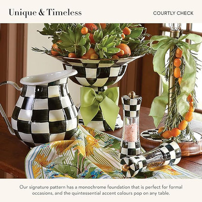 MACKENZIE-CHILDS Enamel Pitcher with Spout for Water, Cut Flowers, and Home Decor, 3 Quarts, Black-and-White Courtly Check