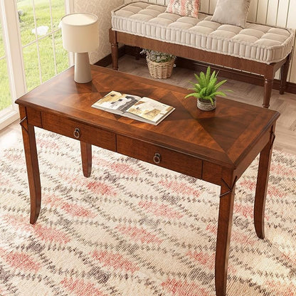 PADMA HOUSE Solid Wood Console Table with 2 Drawers, 46" L Tradional Sofa Table with Dual Hourglass Tabletop, Large Secretary Desk Entry Table for Home Office, 46.06 * 21.65 * 30.91in