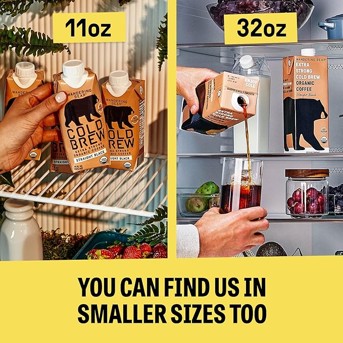 Wandering Bear Organic Caramel Cold Brew Coffee On Tap, 96 fl oz - Extra Strong, Bold, Smooth, Unsweetened, Shelf-Stable, Ready to Drink, Gluten Free, & Vegan, Iced Cold Brewed Coffee Drinks