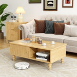 Load image into Gallery viewer, Mid-Century Modern Wooden Coffee Table with Storage, Slatted Door, Solid Wood Legs, Retro Coffee Table with Open Shelf for Home &amp; Office &amp; Lounge, Nature Oak