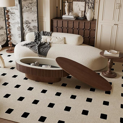 47 Inch Oval Drum Coffee Table with Storage, Handcraft Fluted Drum Coffee Table, Modern Wooden Oval Cocktail Tea Table Center Table with Sturdy Pedestal for Living Room Apartment (Walnut)