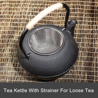 40.6oz Cast Iron Teapot, Japanese Tetsubin Tea Kettle for Stovetop Safe, Black Cast Iron Tea Kettle with Infuser for Loose Leaf, Tea Pot with Enameled Interior, Gift for Tea Lovers