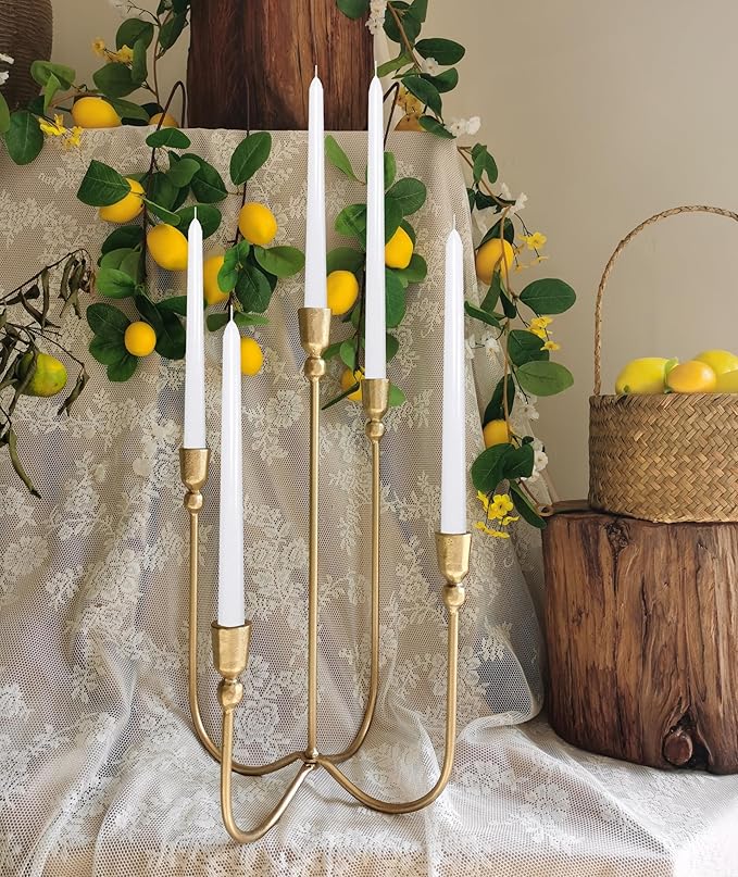 Iron Tabletop Candelabra - Decorative Metal Candelabra Candle Holder, 5 French Dinner Candles (Dinner 5 Candles)