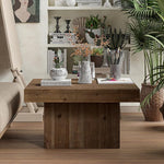 Load image into Gallery viewer, Modern Farmhouse Wood Block Coffee Table, Rustic Square Table Chunk Table with Cubic Base for Family, Living Room, Lounge, Nature Wood Finish, Sturdy, Distressed, Rectangle