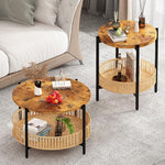 Load image into Gallery viewer, Lamerge 3 Pieces Coffee Table Set for Living Room, Boho Living Room Table Set with Rattan Storage Shelf and Metal Frame, Round Coffee Table &amp; 2 End Side Tables for Apartment Home Office
