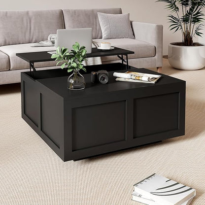 Lift Top Coffee Table with Storage, 31.5" Square Black Coffee Table with Large Hidden Storage, Wood Living Room Table Center Table for Living Room Dining Reception Room