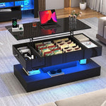Load image into Gallery viewer, 39.4" Large Lift Top Coffee Table,Modern High Glossy LED Coffee Tables for Living Room with Storage,Black Living Room Tables for Living Rooms,Dining Room,Bedroom Home Office,APP LED Lights（Black）