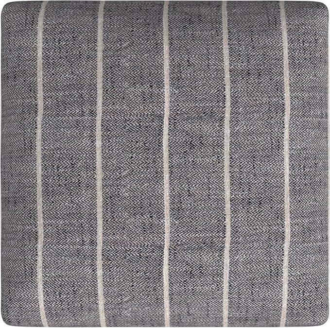 HomePop Home Decor Classic Open-Back Counter Height Barstool Square 24 Inch Bar Stools with Domed Cushion, Midnight Gray Woven Stripe