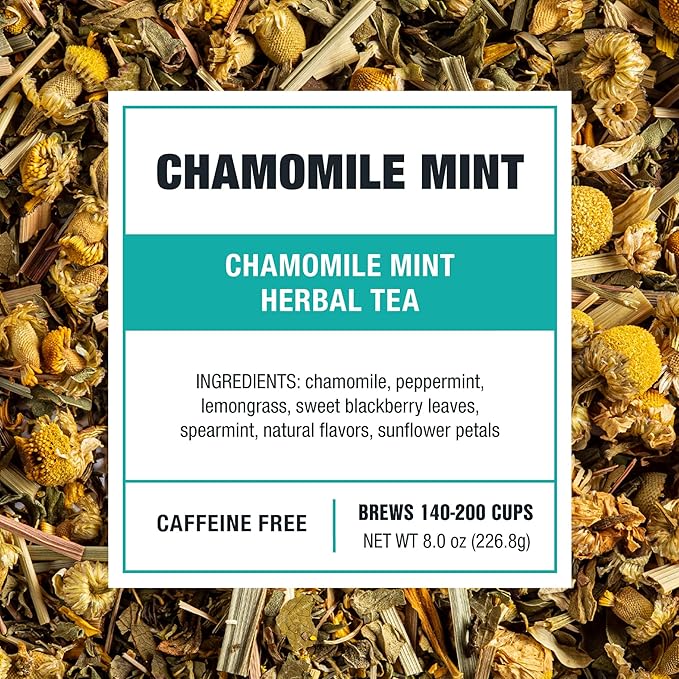 Tiesta Tea - Chamomile Mint, Loose Leaf, Chamomile Mint Herbal Tea, Premium Caffeine-Free Blend, Makes Hot or Iced & Up to 200 Cups, 8oz Resealable Bulk Pouch